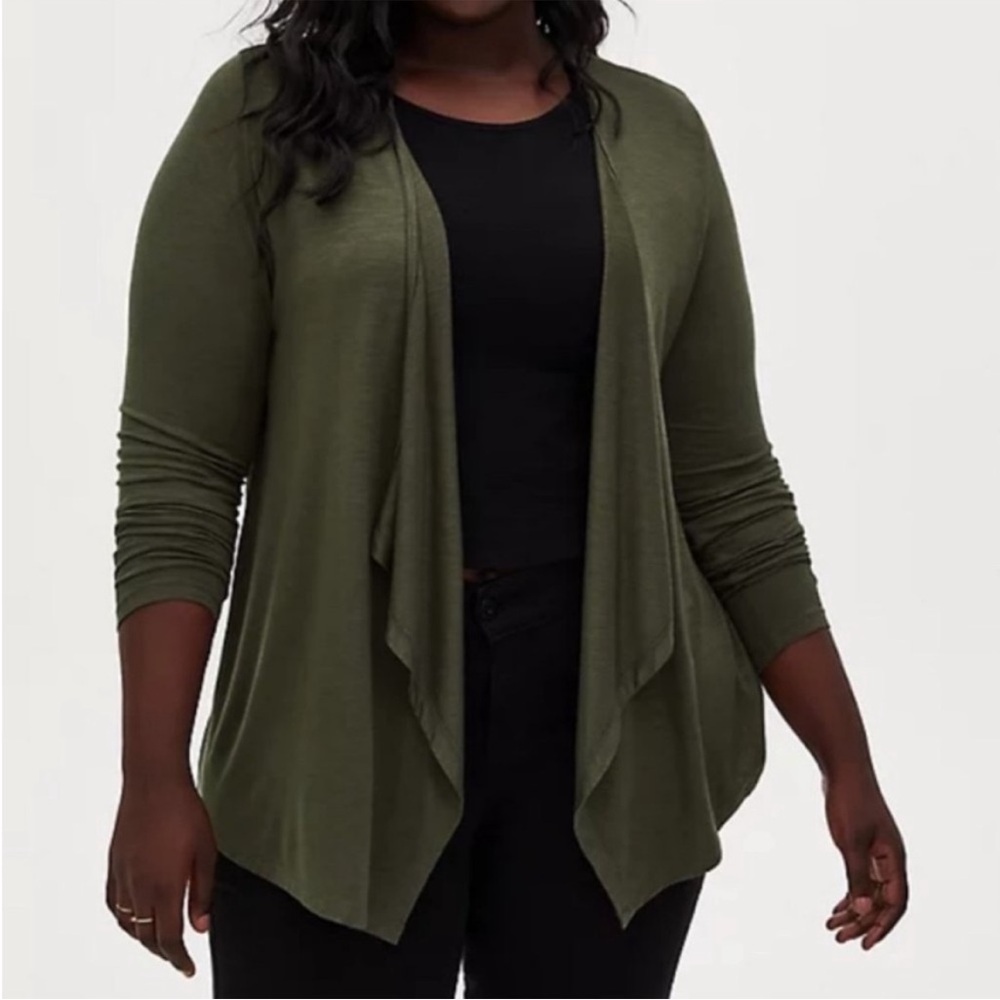 TORRID Super Soft Slub Olive Drape Front Cardigan NWT sz 2